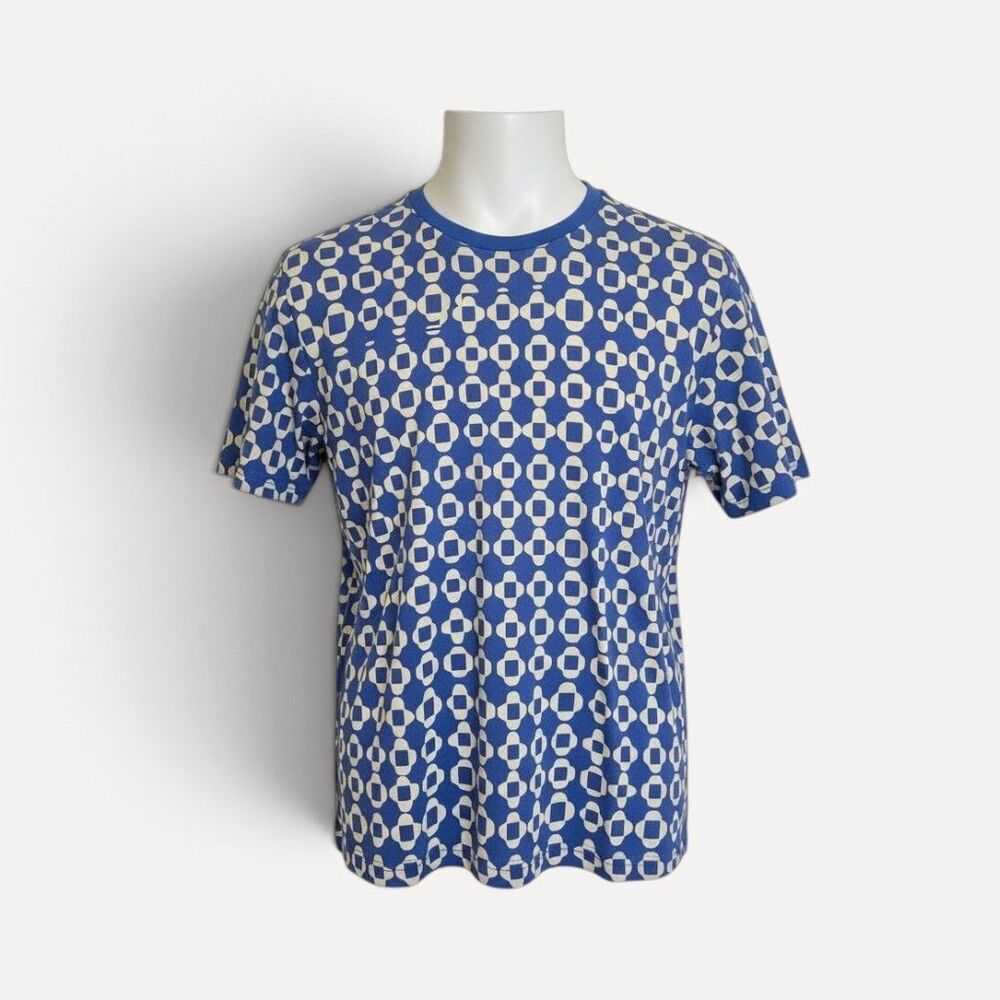 Boden Men's XXL Navy Cream Geometric Tile Print Cotton Crewneck T Shirt